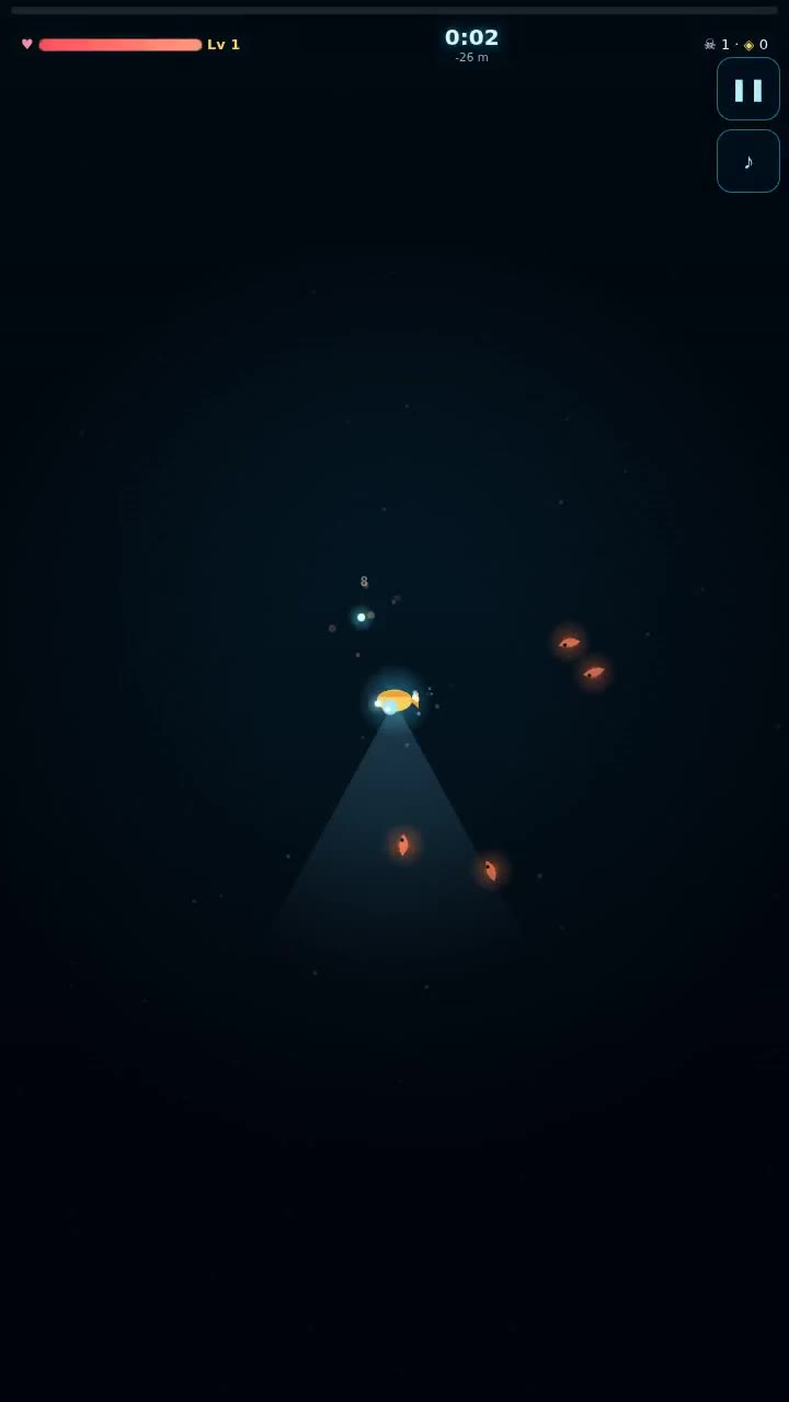abyss survivor gameplay: Nearby creatures approaching the vessel and its light.