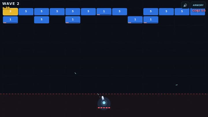 barrage gameplay: The cannon firing towards numbered bricks during wave two.