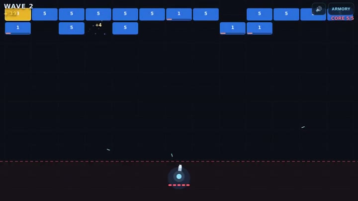 barrage gameplay: The remaining wave-two bricks above the red defence line.