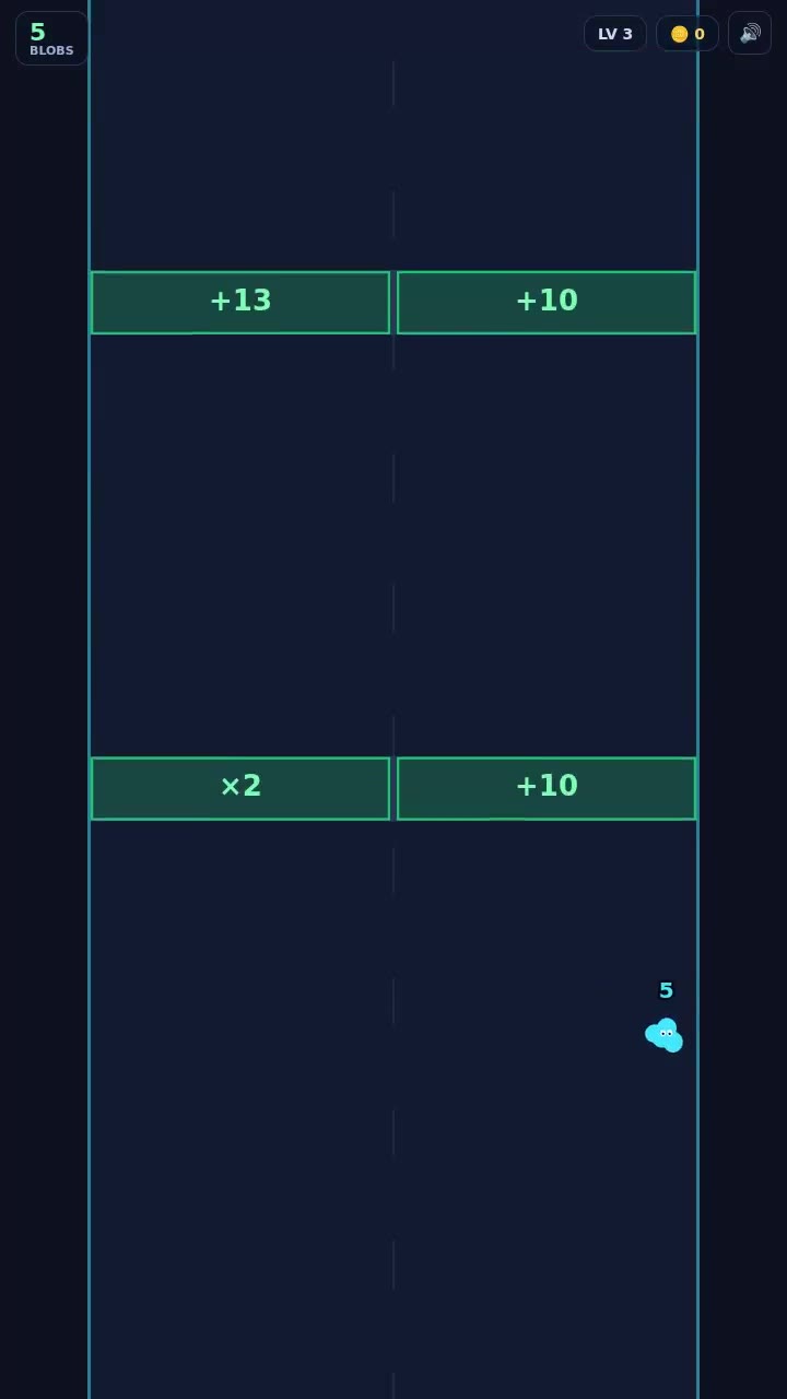 blob brigade gameplay: The small mob approaching addition and multiplication gates.