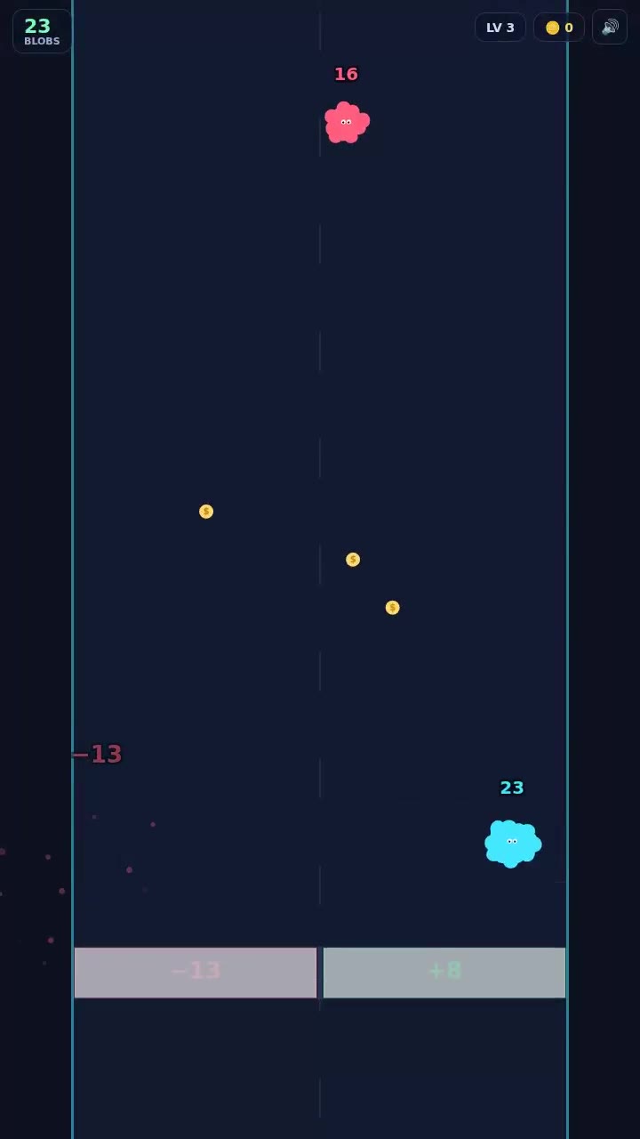 blob brigade gameplay: A larger crowd moving towards coins and a rival mob.