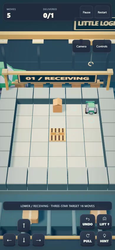 Forklift and crate on the receiving deck after five moves