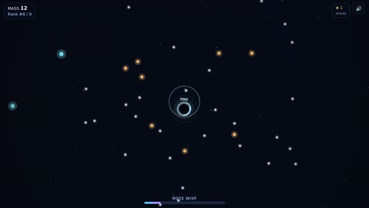 event horizon gameplay: The player gathering material as a Mote Wisp in the cosmic arena.