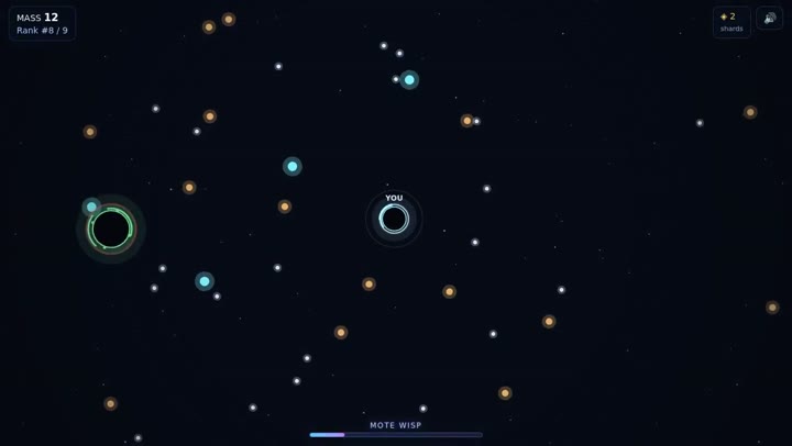 event horizon gameplay: A larger rival approaching while the player navigates nearby debris.