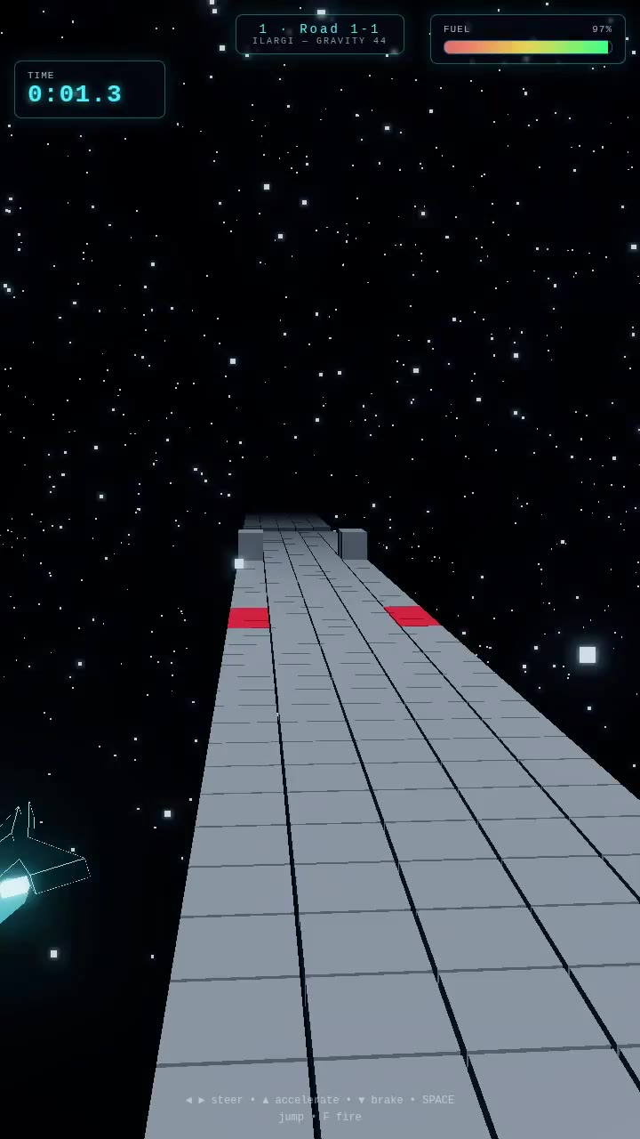 Lightning Edge spacecraft beside the track as the road approaches obstacles