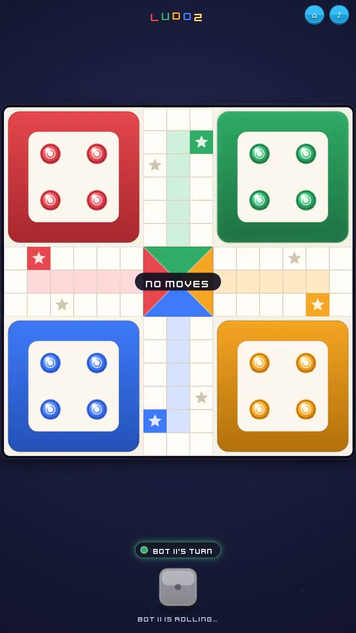 Ludoz board during a computer opponent turn with no legal move feedback